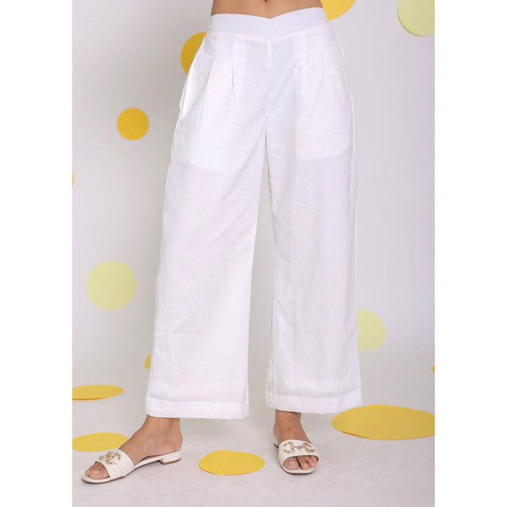 Kaori By Shreya White Relaxed Wide Leg Formal Linen Pants