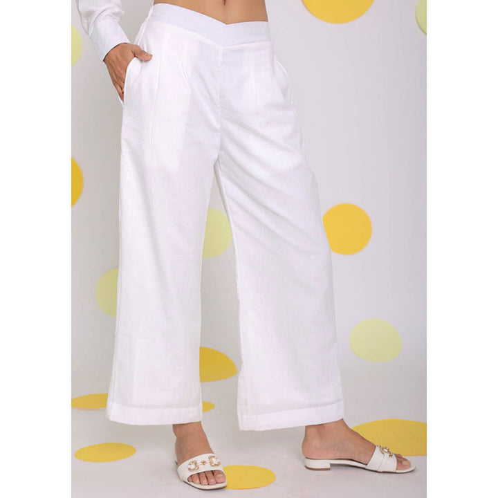 Kaori By Shreya White Relaxed Wide Leg Formal Linen Pants