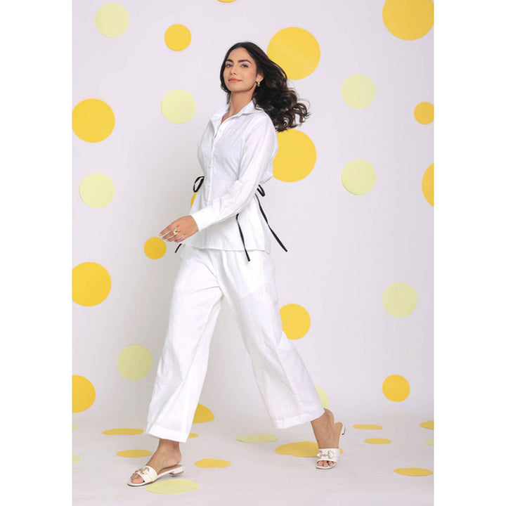 Kaori By Shreya White Relaxed Wide Leg Formal Linen Pants