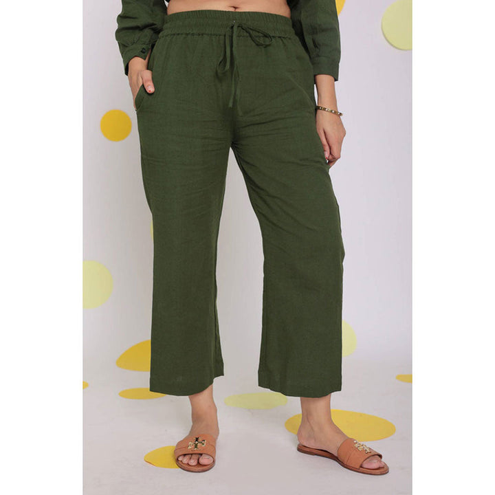 Kaori By Shreya Olive Green Everyday Wear Linen Pants