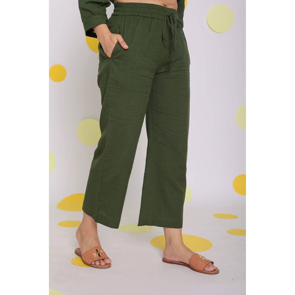 Kaori By Shreya Olive Green Everyday Wear Linen Pants