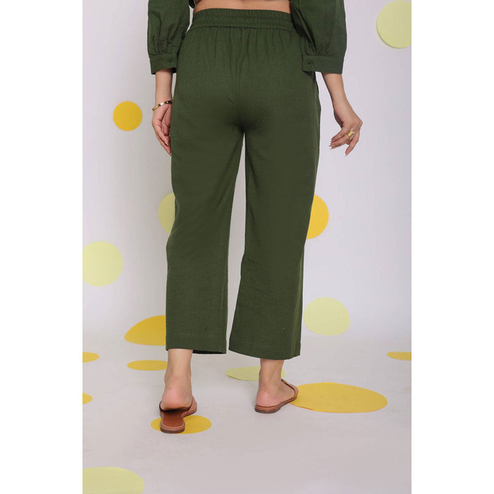 Kaori By Shreya Olive Green Everyday Wear Linen Pants