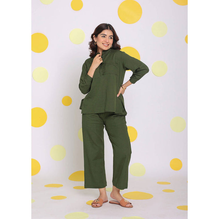 Kaori By Shreya Olive Green Everyday Wear Linen Pants