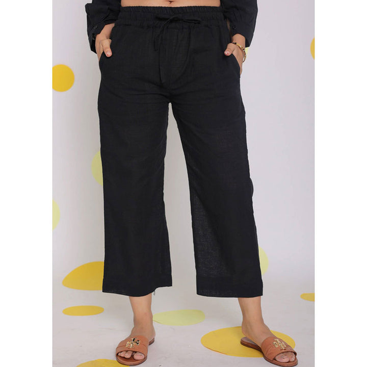 Kaori By Shreya Black Relaxed Wide Leg Formal Linen Pants