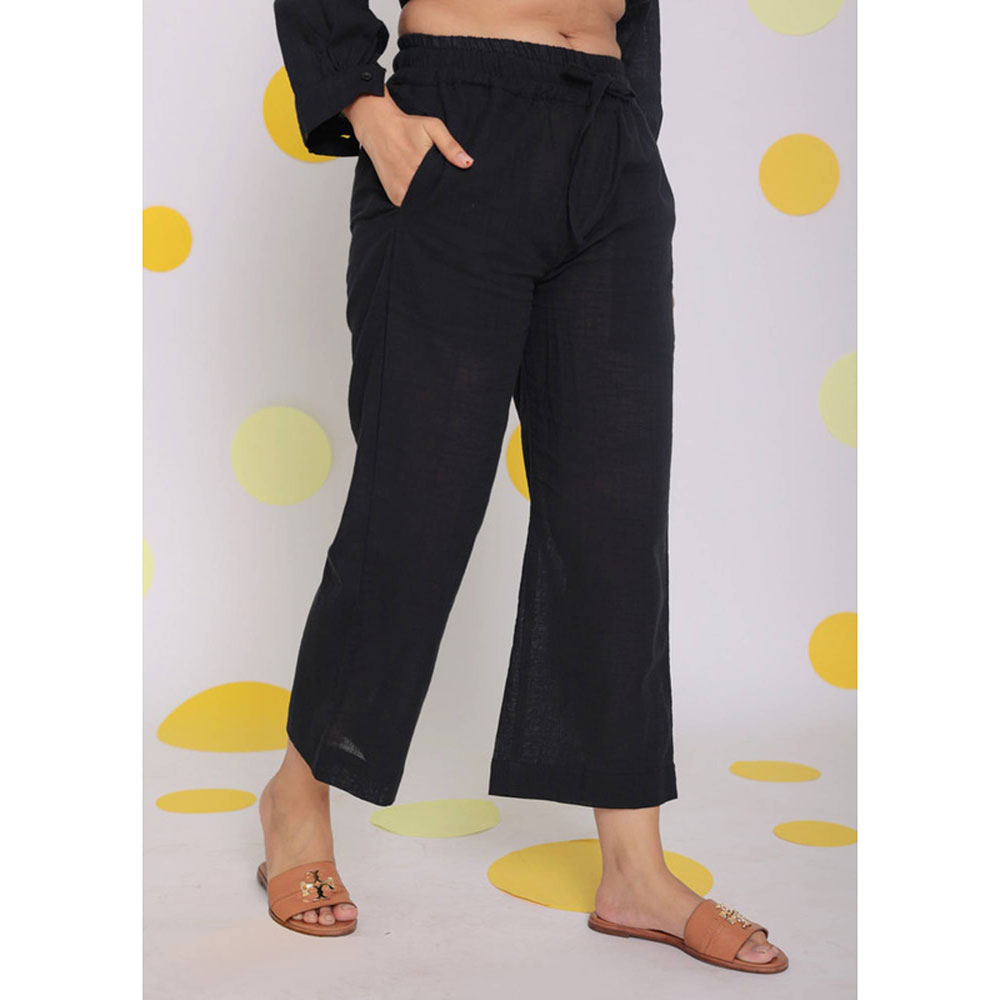 Kaori By Shreya Black Relaxed Wide Leg Formal Linen Pants