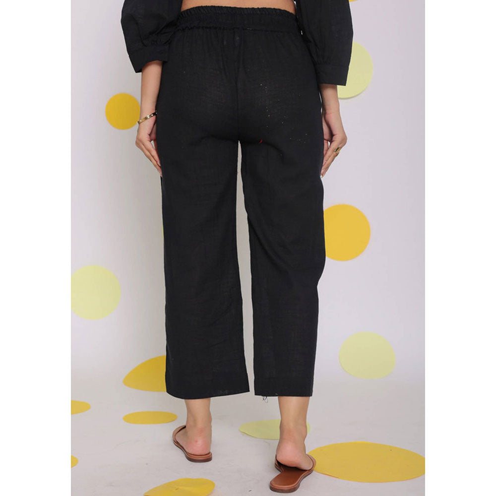 Kaori By Shreya Black Relaxed Wide Leg Formal Linen Pants