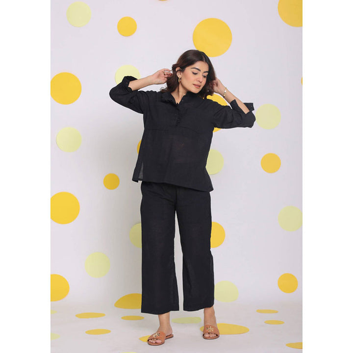 Kaori By Shreya Black Relaxed Wide Leg Formal Linen Pants