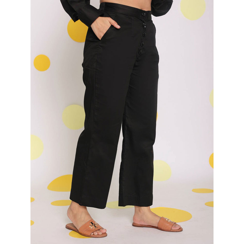 Kaori By Shreya Black Casual Everyday Wear Cotton Pants