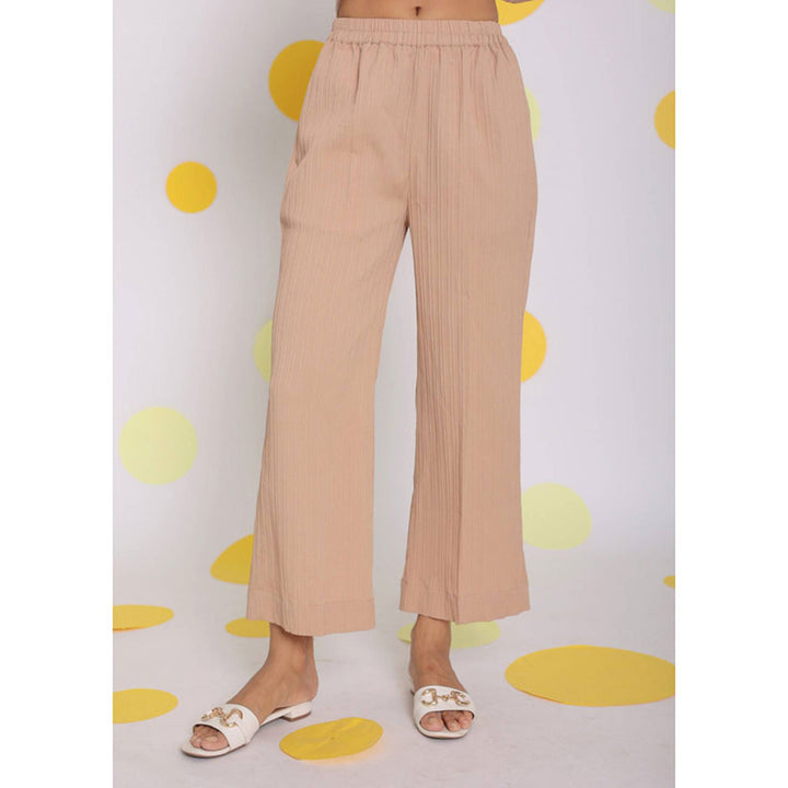 Kaori By Shreya Beige Casual Wide Leg Everyday Wear Pants