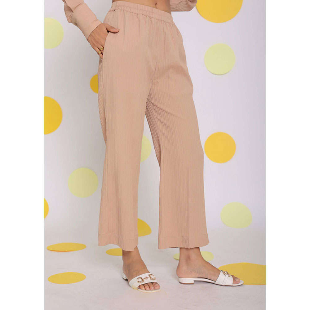 Kaori By Shreya Beige Casual Wide Leg Everyday Wear Pants