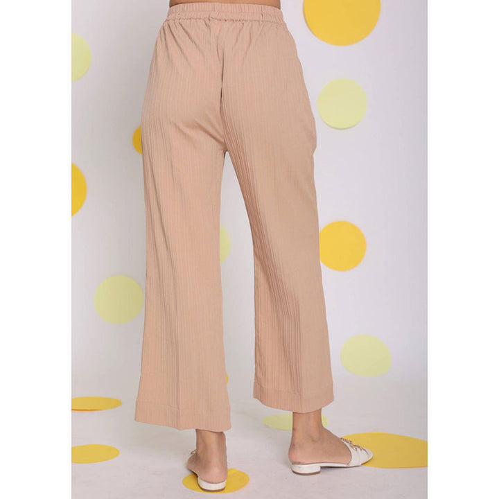 Kaori By Shreya Beige Casual Wide Leg Everyday Wear Pants