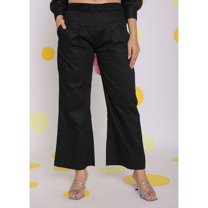 Kaori By Shreya Black Buttoned Everyday Wear Cotton Pants