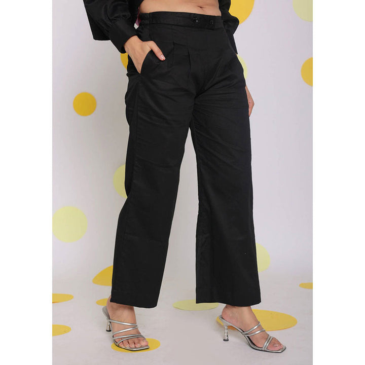 Kaori By Shreya Black Buttoned Everyday Wear Cotton Pants