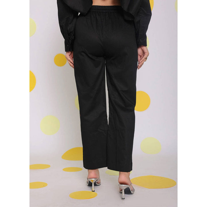 Kaori By Shreya Black Buttoned Everyday Wear Cotton Pants