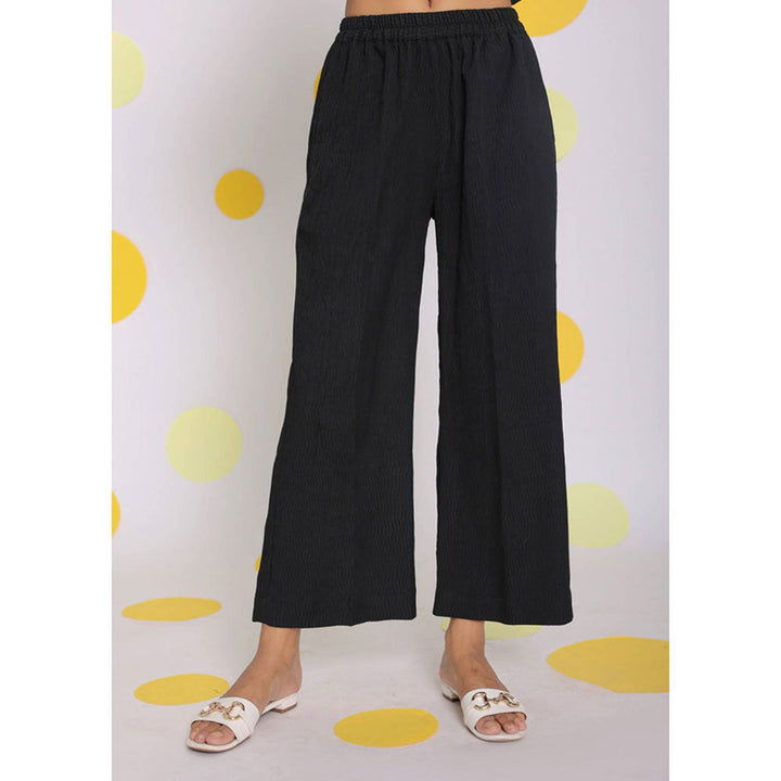 Kaori By Shreya Black Casual Wide Leg Everyday Wear Pants