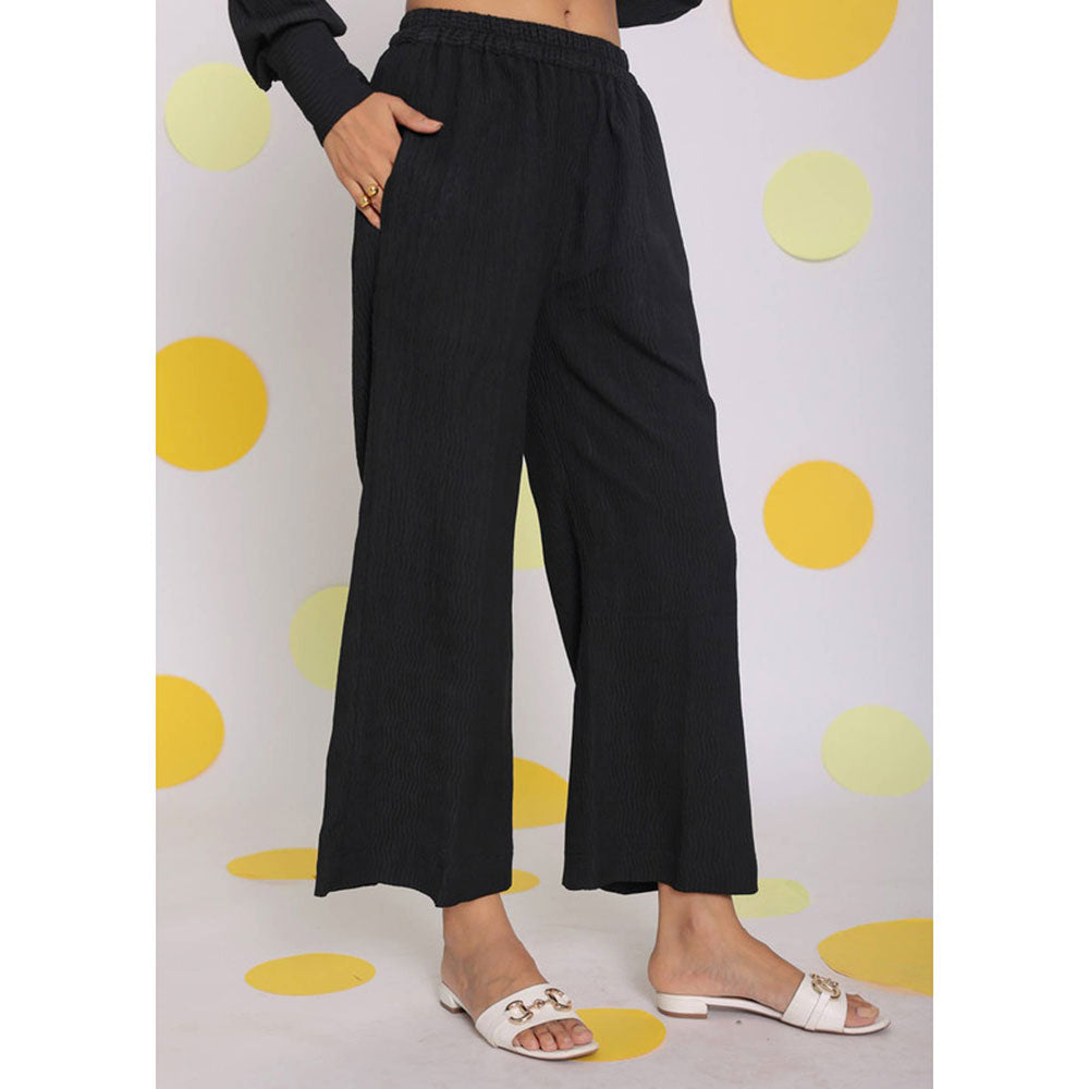 Kaori By Shreya Black Casual Wide Leg Everyday Wear Pants