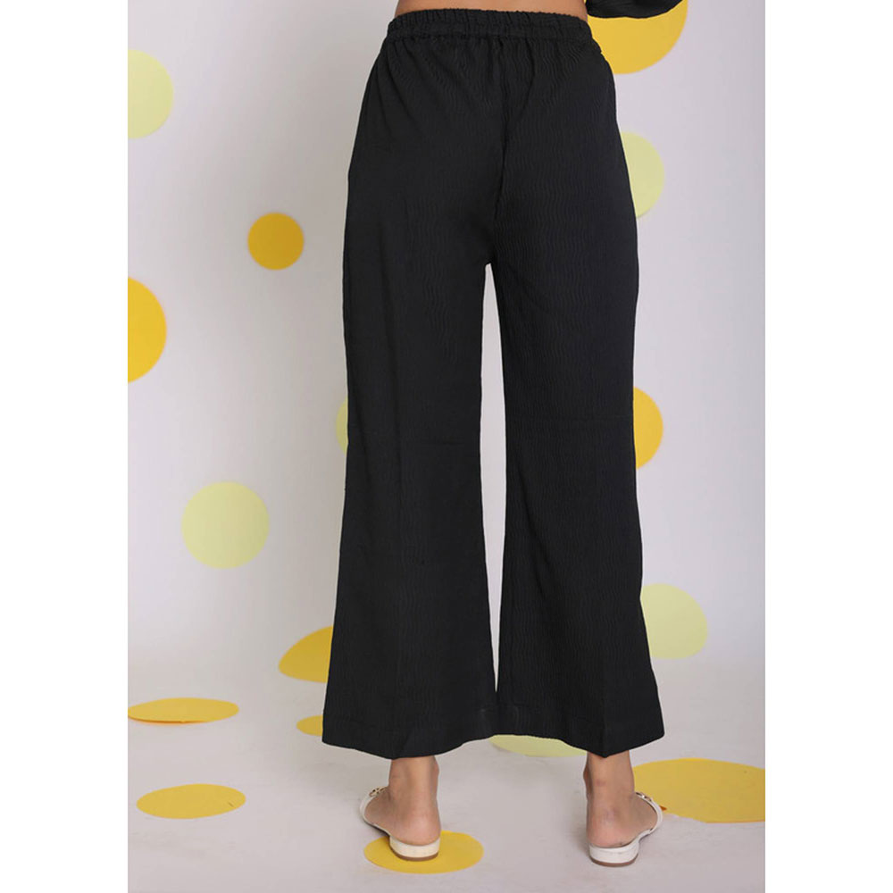 Kaori By Shreya Black Casual Wide Leg Everyday Wear Pants