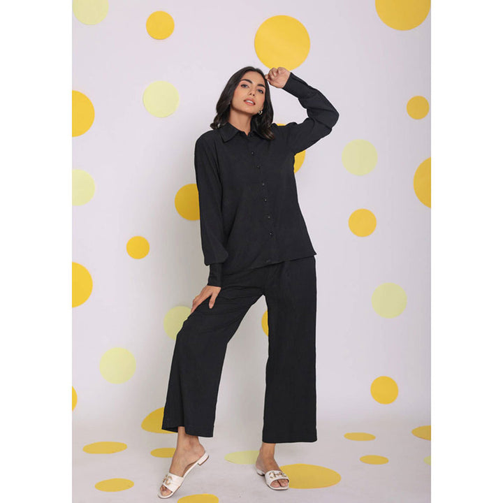 Kaori By Shreya Black Casual Wide Leg Everyday Wear Pants