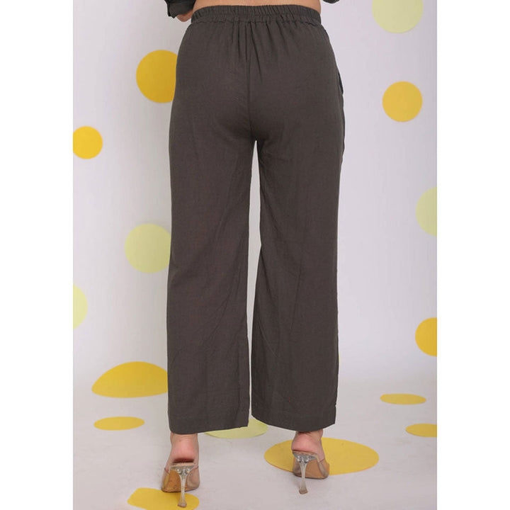 Kaori By Shreya Grey Relaxed Buttoned Formal Linen Pants