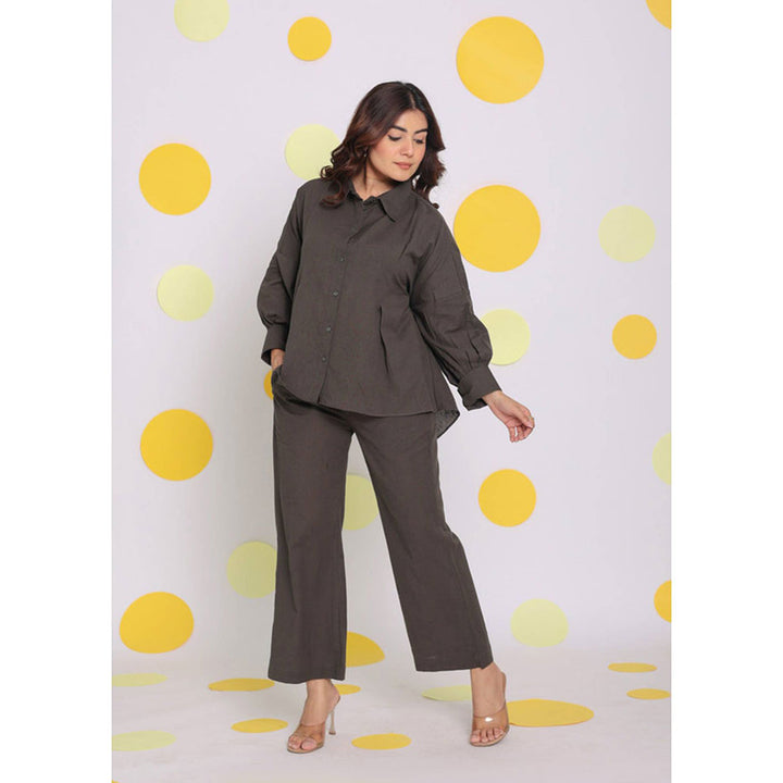 Kaori By Shreya Grey Relaxed Buttoned Formal Linen Pants