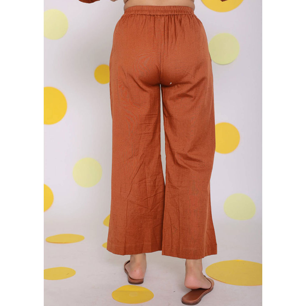 Kaori By Shreya Orange Back Elastic and Button Linen Pants