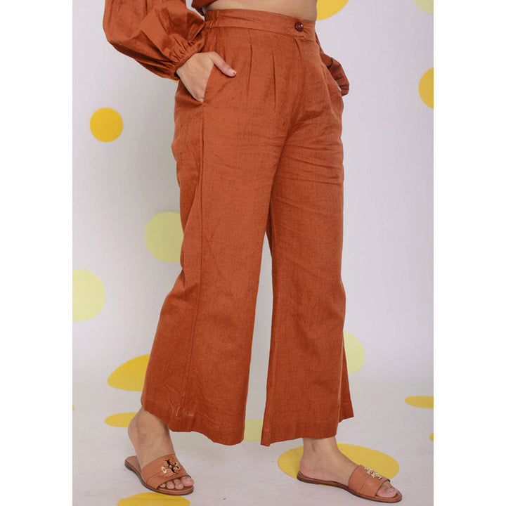 Kaori By Shreya Orange Back Elastic and Button Linen Pants