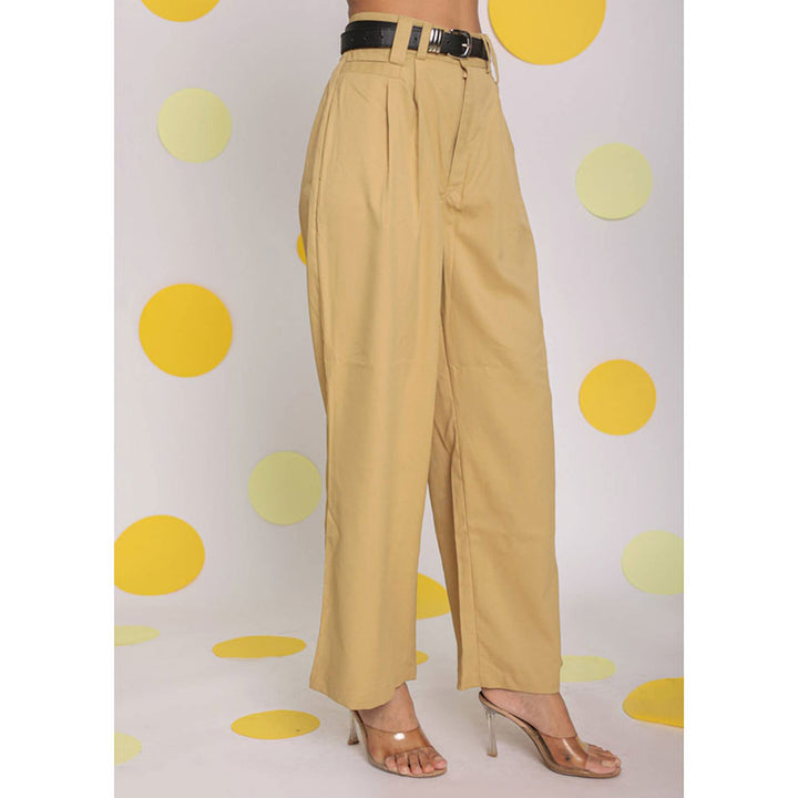 Kaori By Shreya Beige Lycra Twill Buttoned Korean Pants