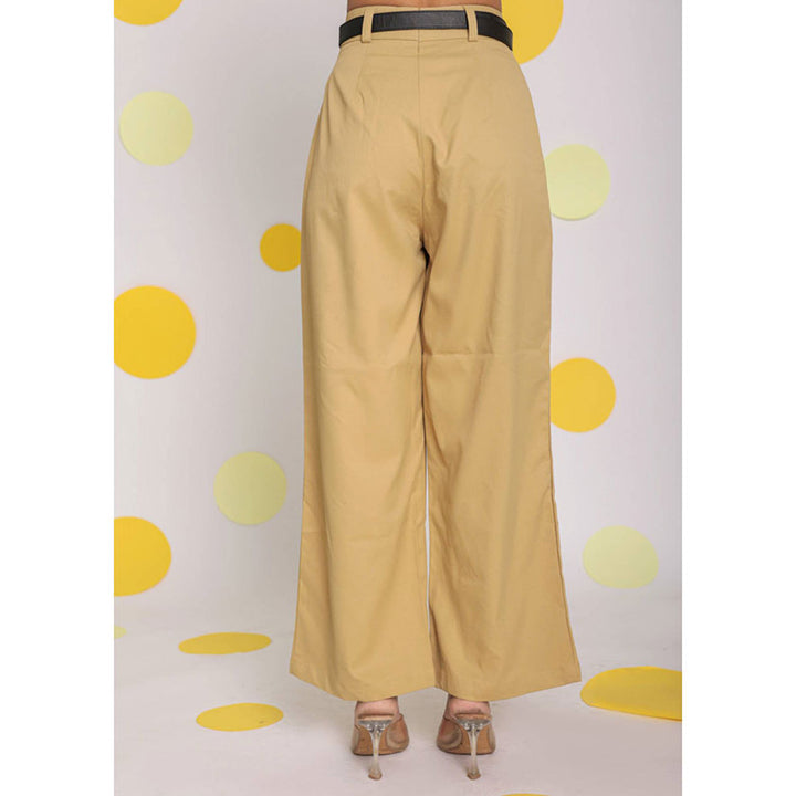 Kaori By Shreya Beige Lycra Twill Buttoned Korean Pants