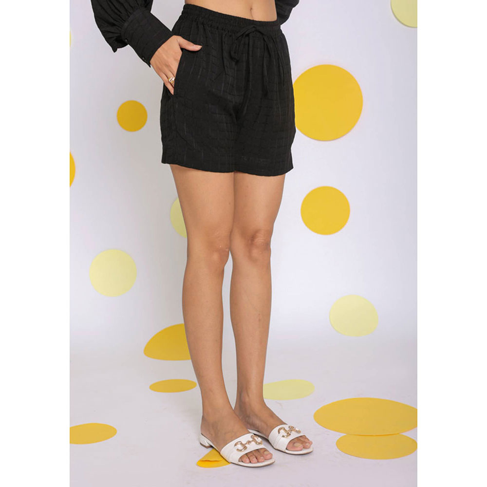 Kaori By Shreya Black Summer Relaxed Casual Shorts