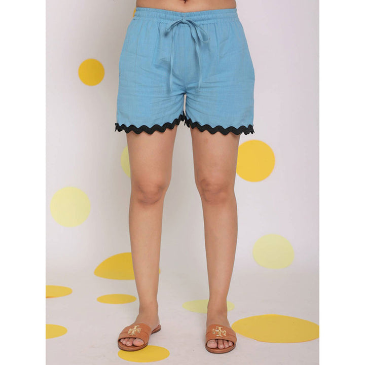 Kaori By Shreya Sky Blue Elastic Waist Casual Shorts