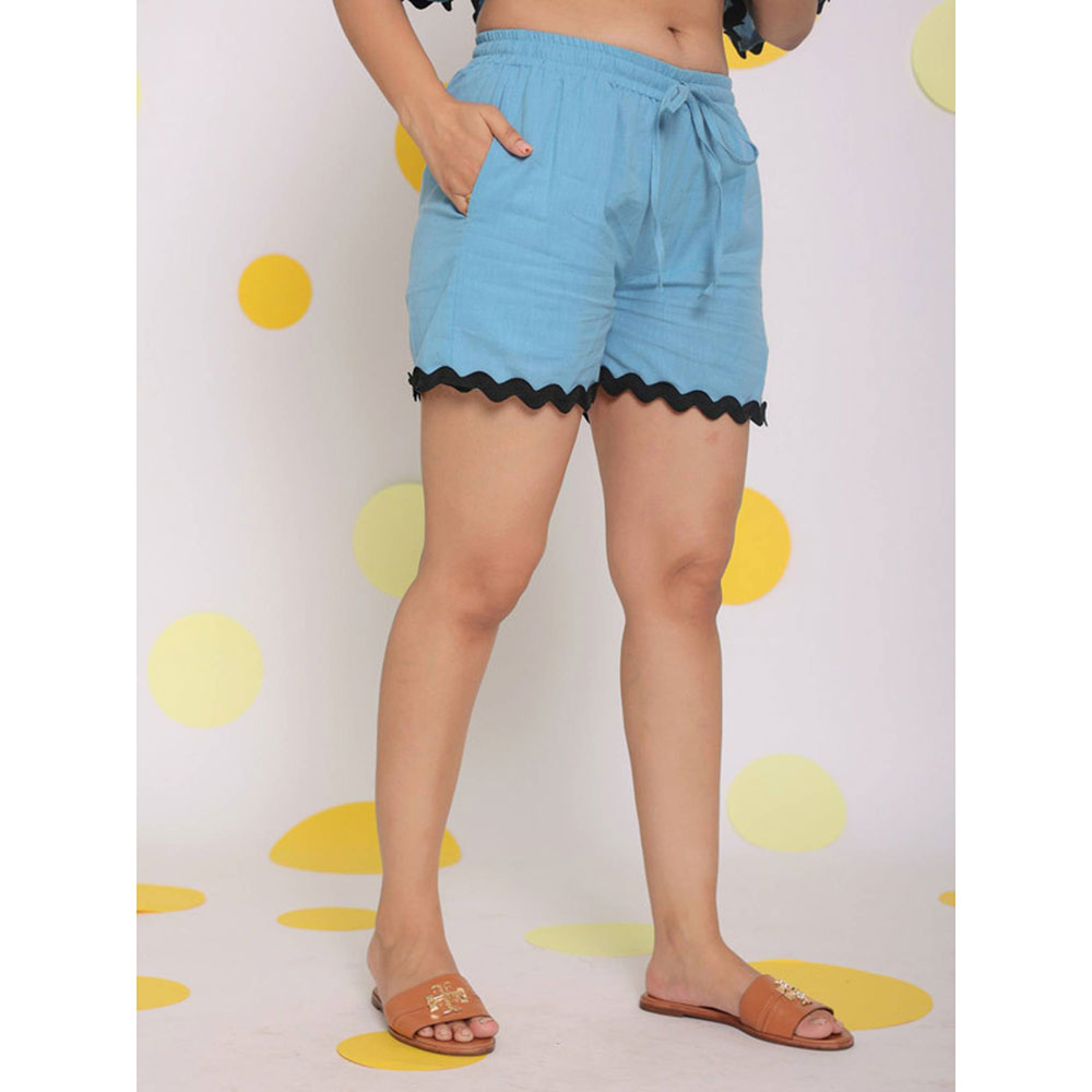 Kaori By Shreya Sky Blue Elastic Waist Casual Shorts