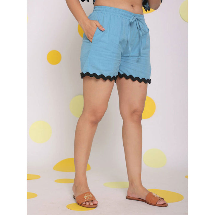 Kaori By Shreya Sky Blue Elastic Waist Casual Shorts