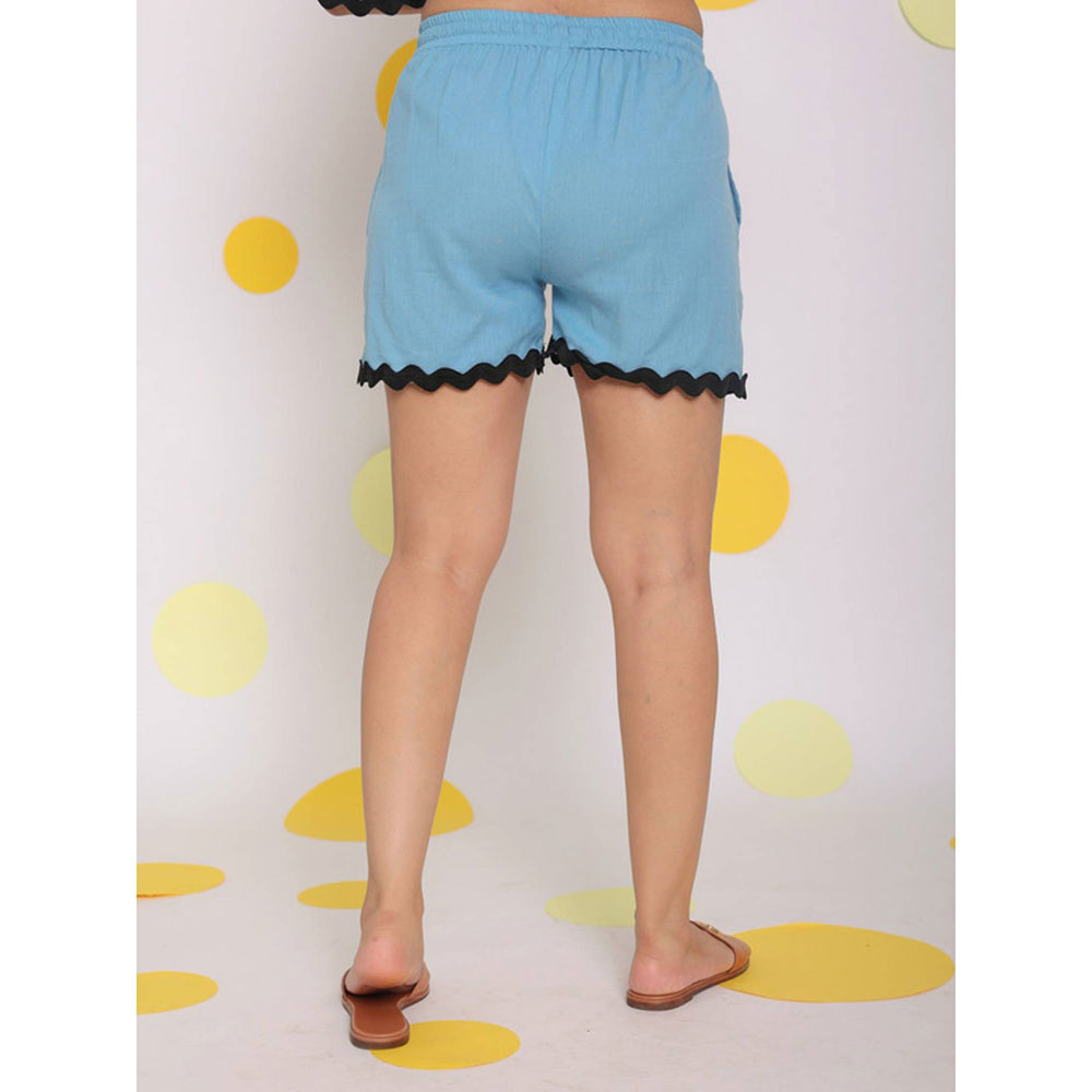 Kaori By Shreya Sky Blue Elastic Waist Casual Shorts