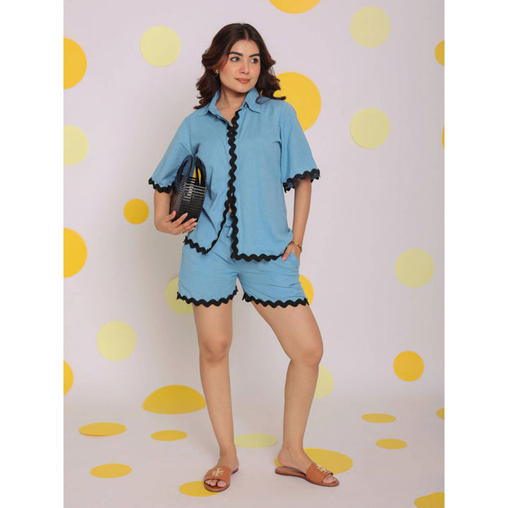 Kaori By Shreya Sky Blue Elastic Waist Casual Shorts