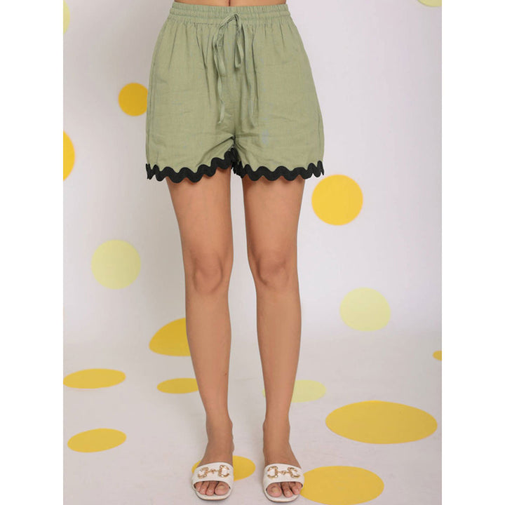 Kaori By Shreya Green Summer Elastic Waist Casual Shorts