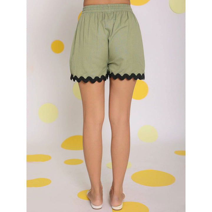 Kaori By Shreya Green Summer Elastic Waist Casual Shorts