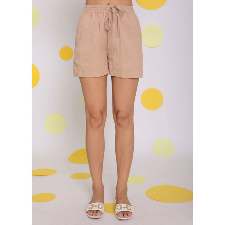 Kaori By Shreya Beige Summer Relaxed Casual Shorts