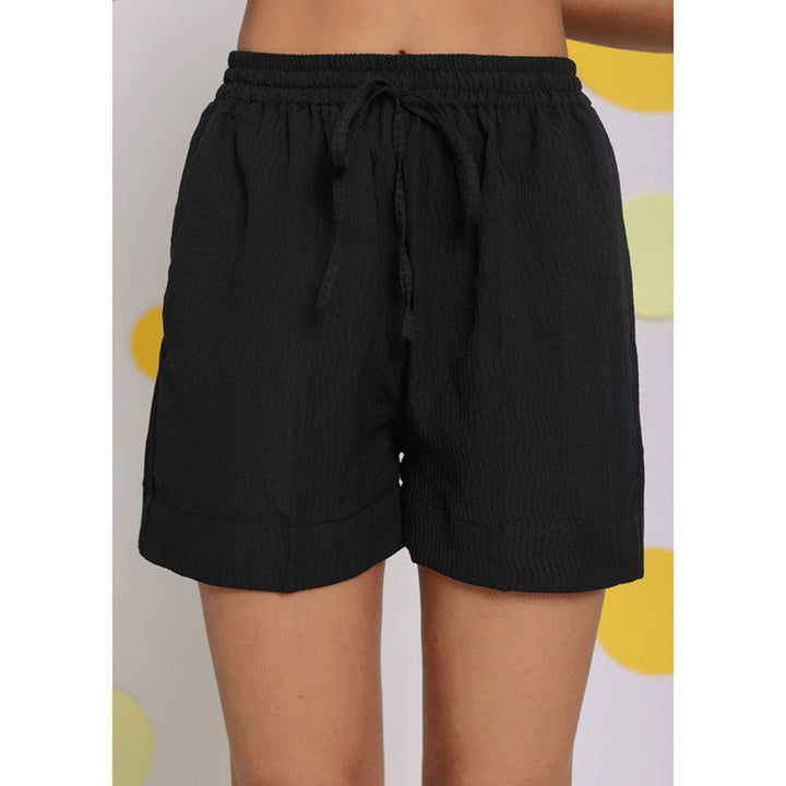 Kaori By Shreya Black Summer Casual High Waist Shorts