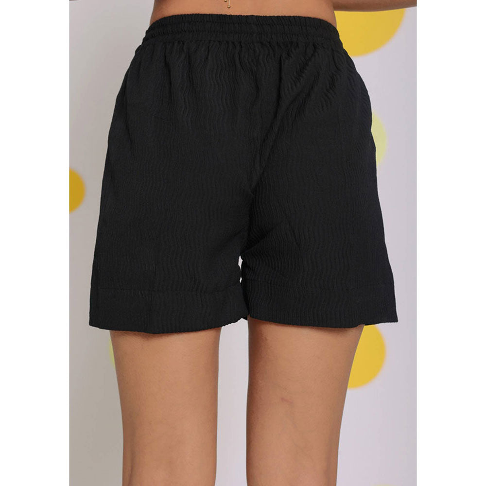 Kaori By Shreya Black Summer Casual High Waist Shorts