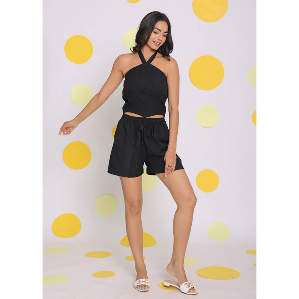 Kaori By Shreya Black Summer Casual High Waist Shorts