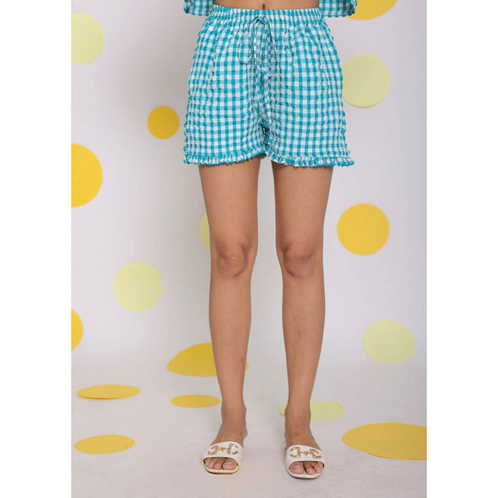 Kaori By Shreya White and Aqua Blue High Waist Shorts