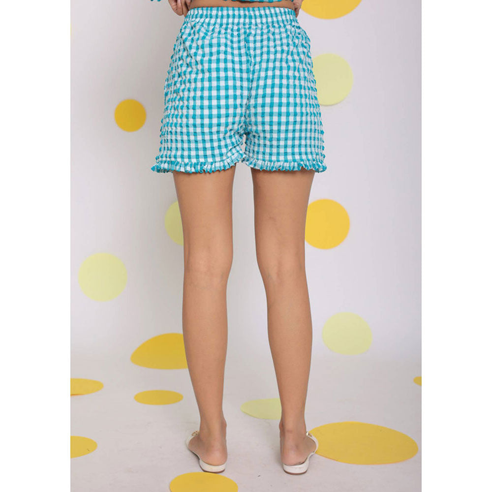 Kaori By Shreya White and Aqua Blue High Waist Shorts