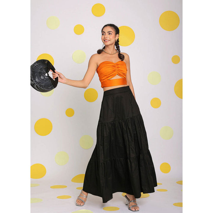 Kaori By Shreya Black 100% Cotton High Waist Long Skirt