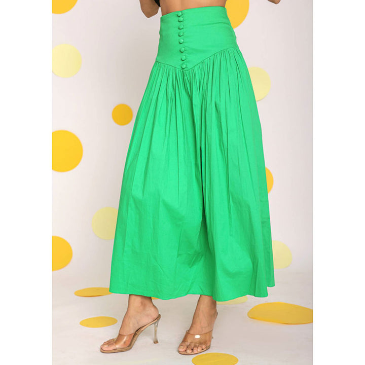 Kaori By Shreya Green Corset Belt Cotton Long Skirt