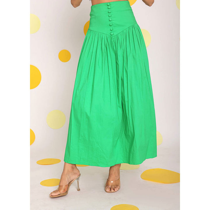 Kaori By Shreya Green Corset Belt Cotton Long Skirt