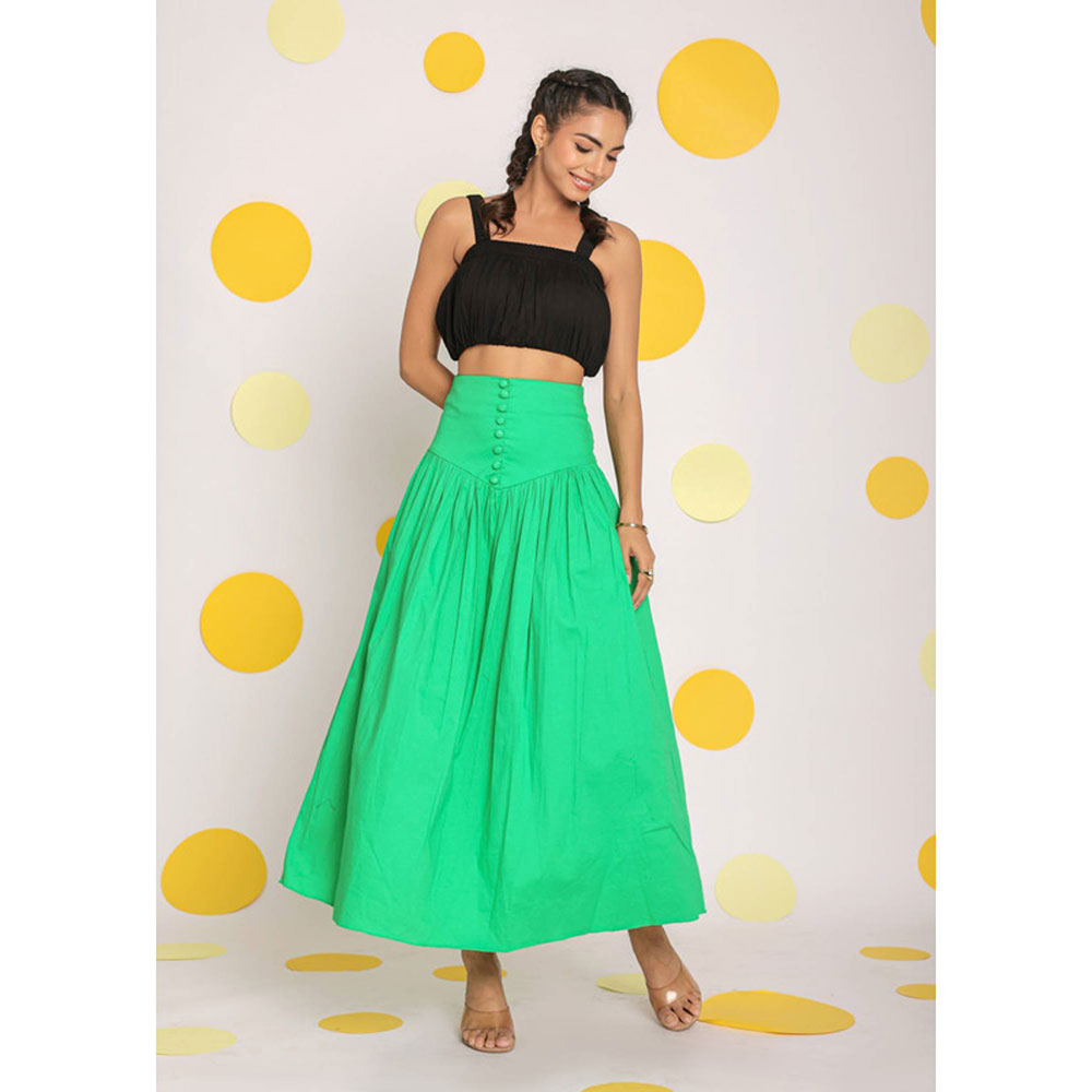 Kaori By Shreya Green Corset Belt Cotton Long Skirt