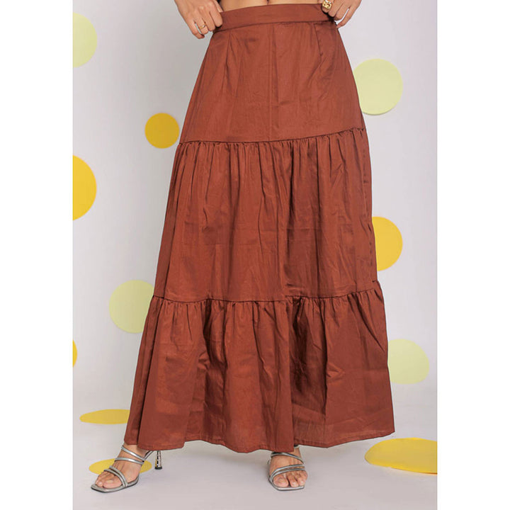 Kaori By Shreya Solid Coffee Brown Cotton Long Skirt