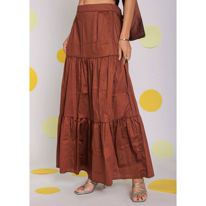 Kaori By Shreya Solid Coffee Brown Cotton Long Skirt