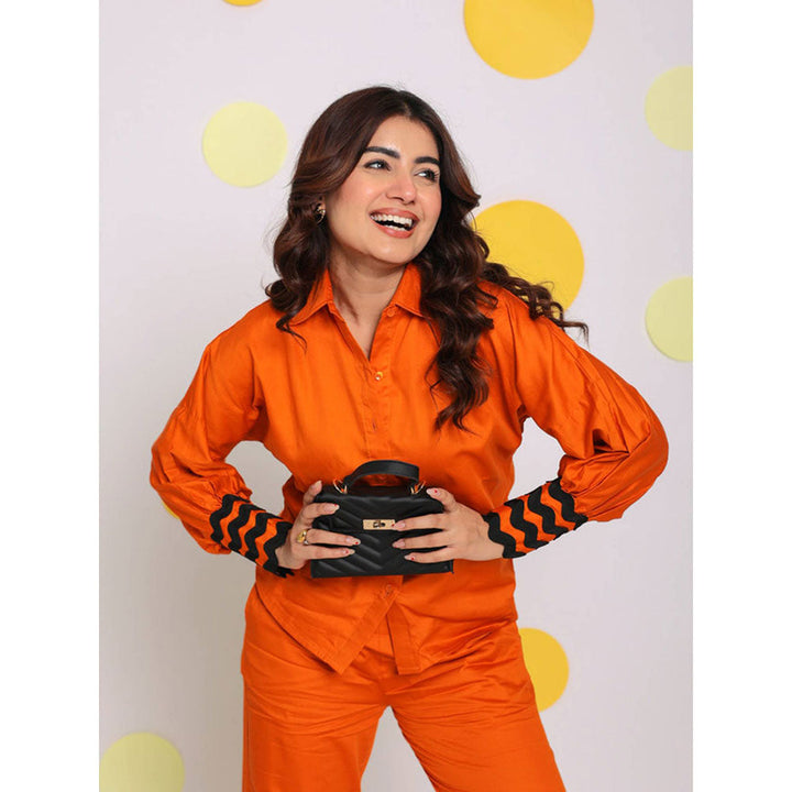 Kaori By Shreya Rust Orange Relax Collar Cotton Shirt