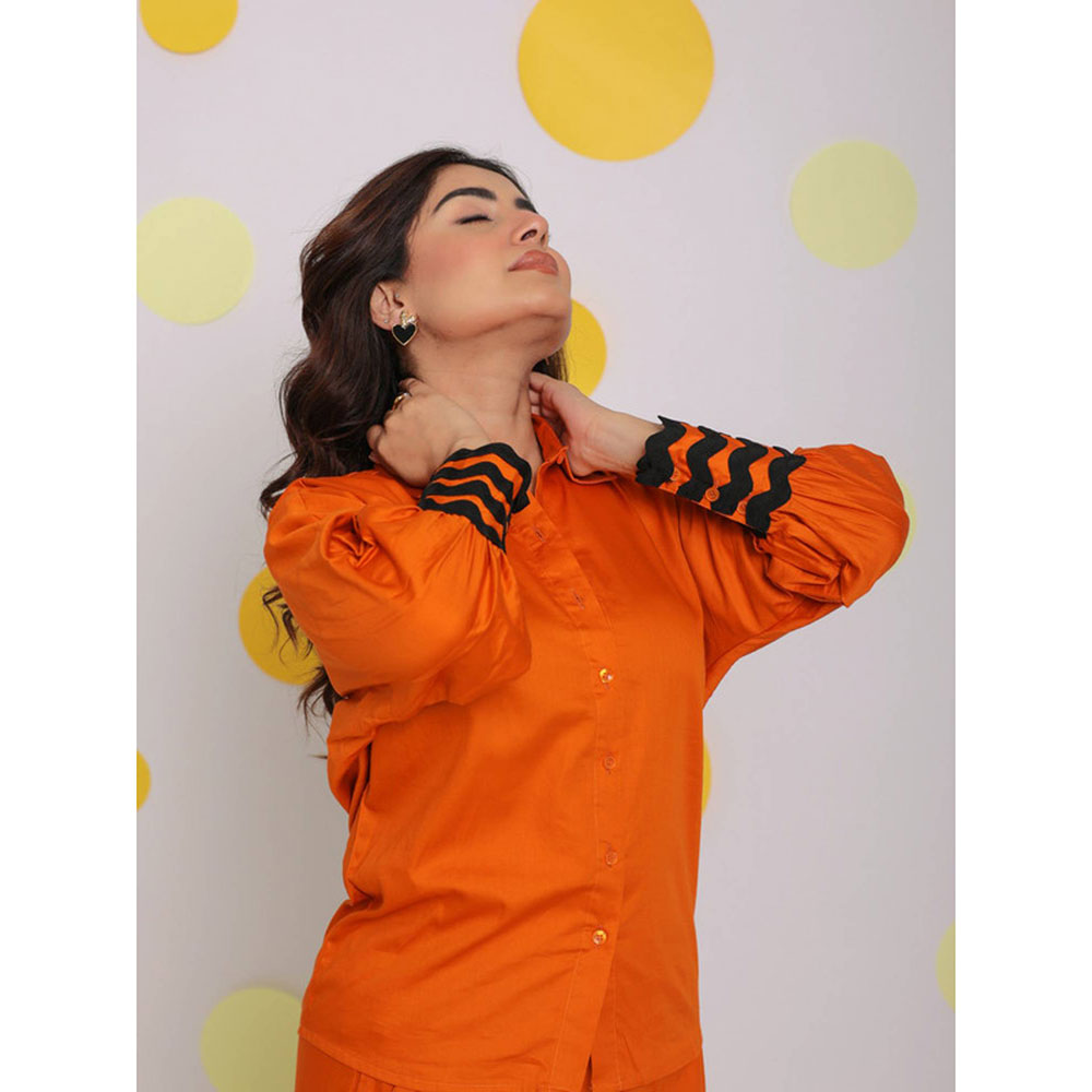 Kaori By Shreya Rust Orange Relax Collar Cotton Shirt